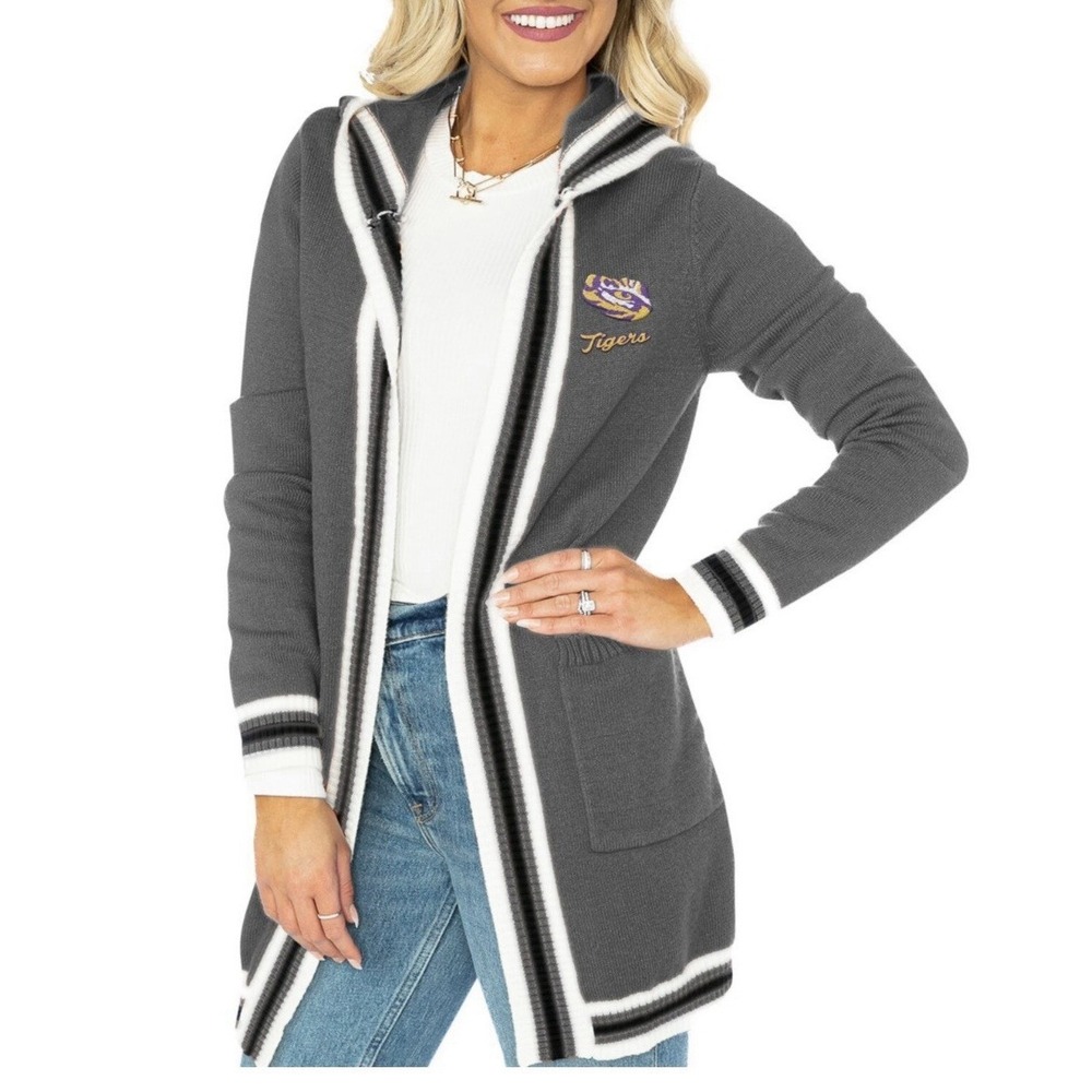 Women's Gameday Couture  Gray Clemson Tigers Tri-Blend Rounded Stripe Cardigan L